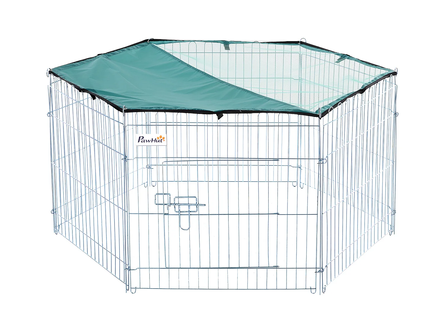 PawHut Parc enclos modulable Acier 6 Panneaux et 1 Porte pour Chiens Ø 120 x 60 cm Gris Métal vert