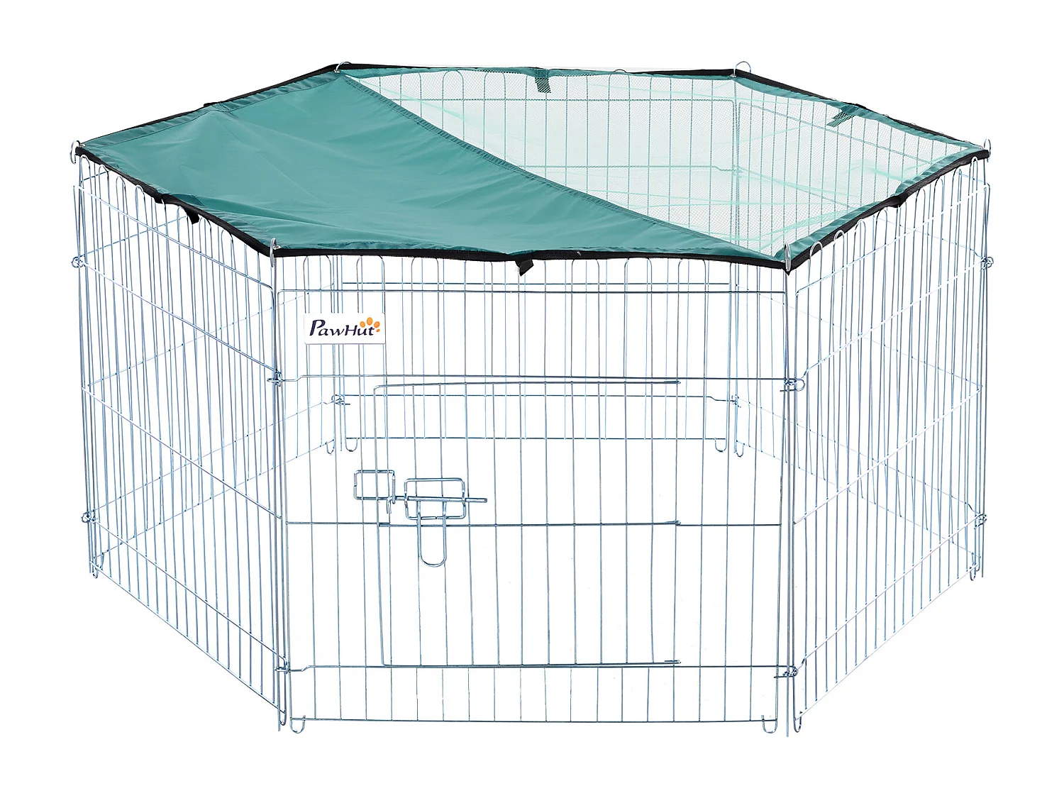 PawHut Parc enclos modulable Acier 6 Panneaux et 1 Porte pour Chiens Ø 120 x 60 cm Gris Métal vert