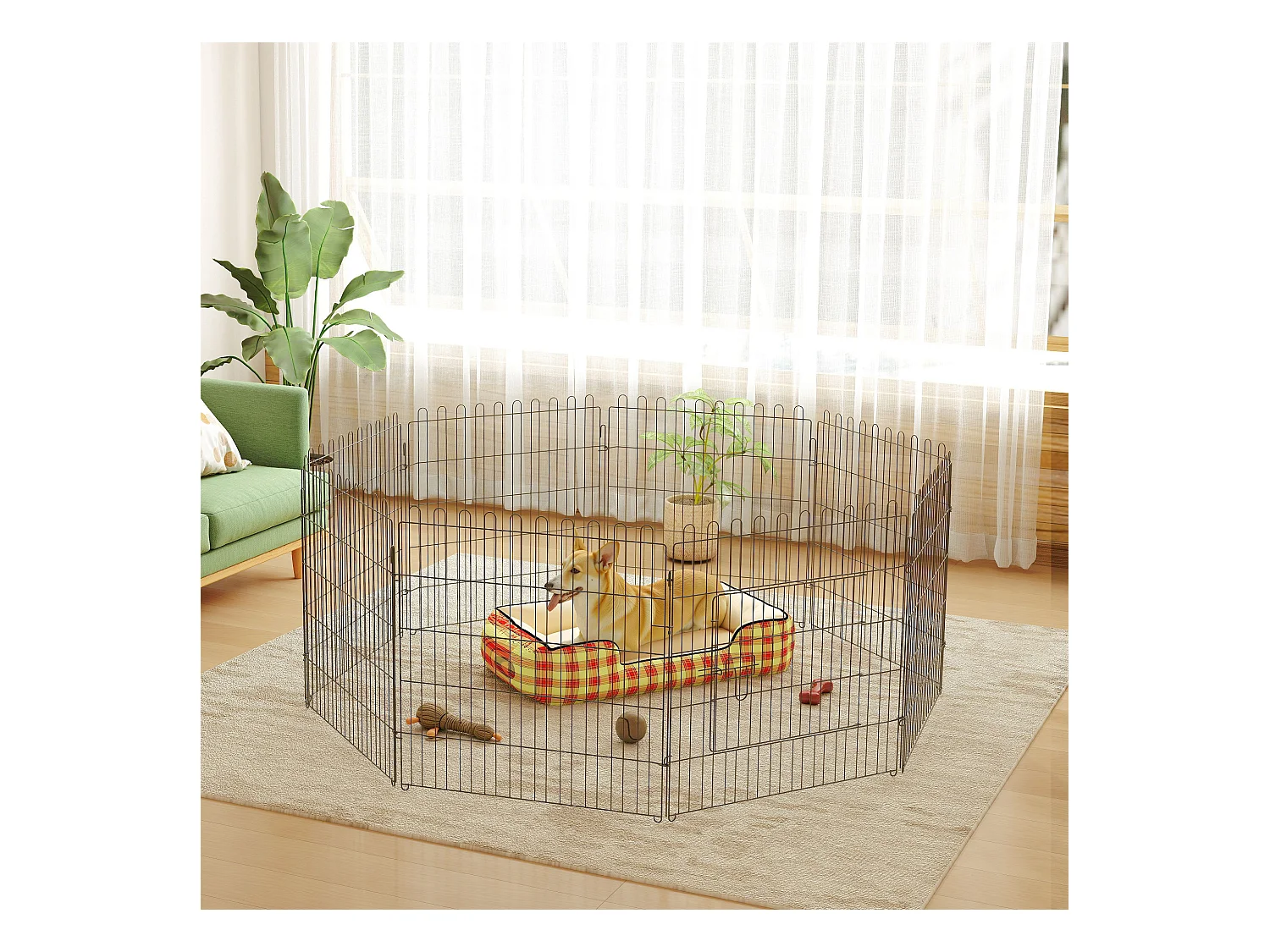 PawHut Parc enclos pour chiens chiots animaux domestiques diamètre 158 cm 8 panneaux 71L x 61H cm noir