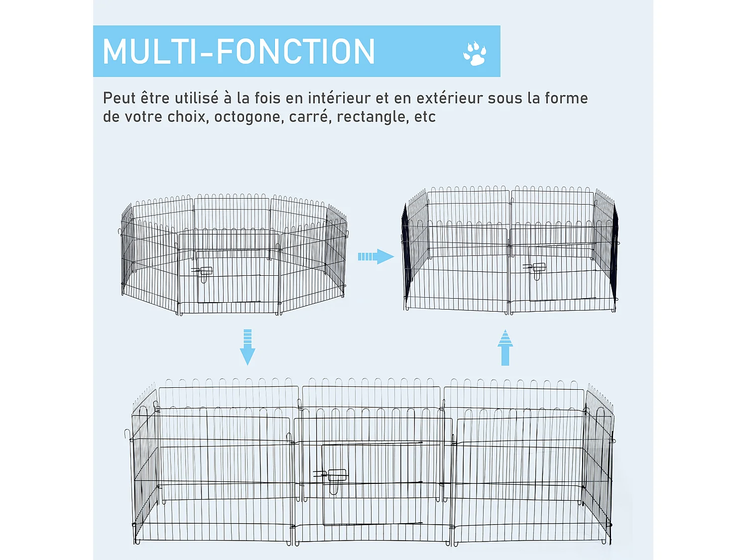 PawHut Parc enclos pour chiens chiots animaux domestiques diamètre 158 cm 8 panneaux 71L x 61H cm noir