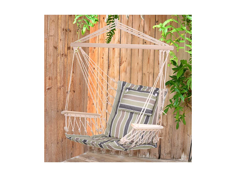 Chaise suspendue hamac de voyage respirant portable dim. 100L x 49l x 106H cm coton macramé polyester multicolore rayé