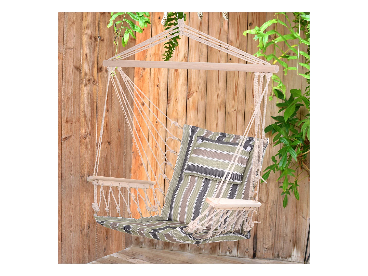 Chaise suspendue hamac de voyage respirant portable dim. 100L x 49l x 106H cm coton macramé polyester multicolore rayé