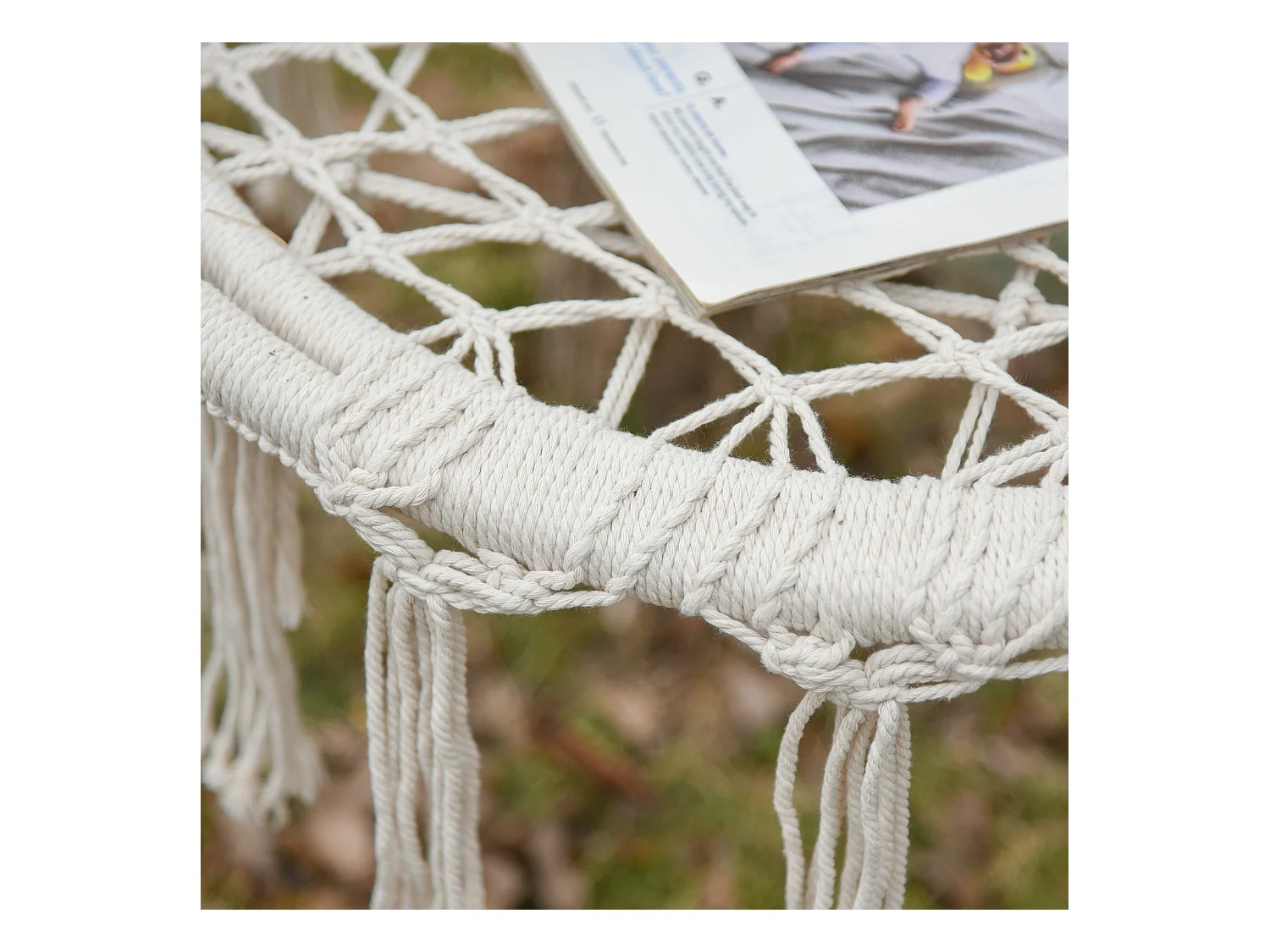 Chaise suspendue chaise hamac de voyage portable Ø 80 x 42H m macramé coton polyester beige