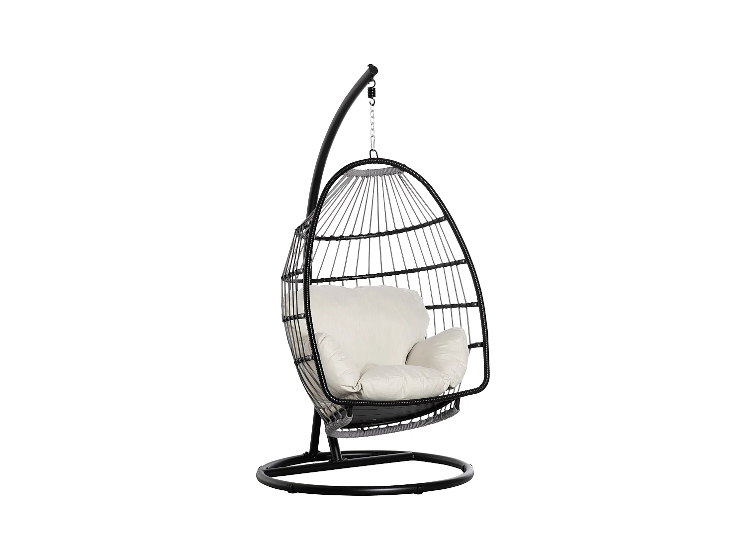 Fauteuil suspendu de jardin - fauteuil oeuf suspendu - balancelle pliante - coussin, support inclus - dim. 101L x 101l x 188H cm - métal époxy PE polyester crème