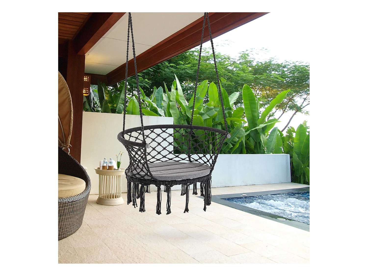 Chaise suspendue hamac de voyage portable dim. 80L x 60l x 36H m macramé coton polyester gris