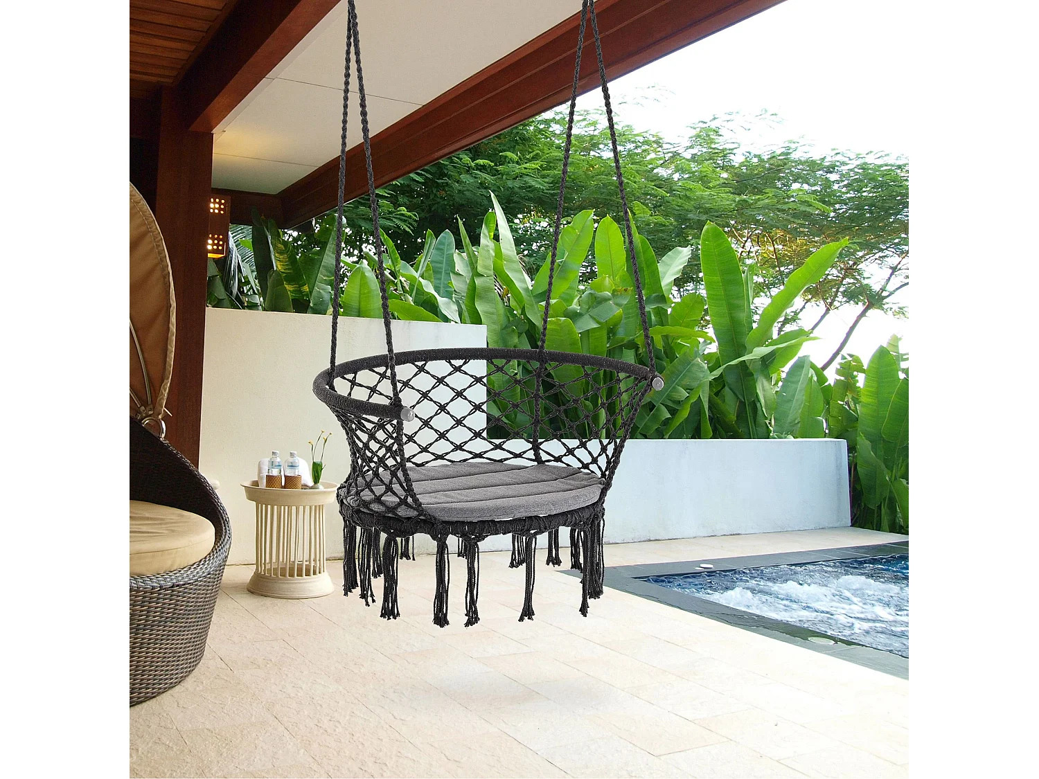 Chaise suspendue hamac de voyage portable dim. 80L x 60l x 36H m macramé coton polyester gris