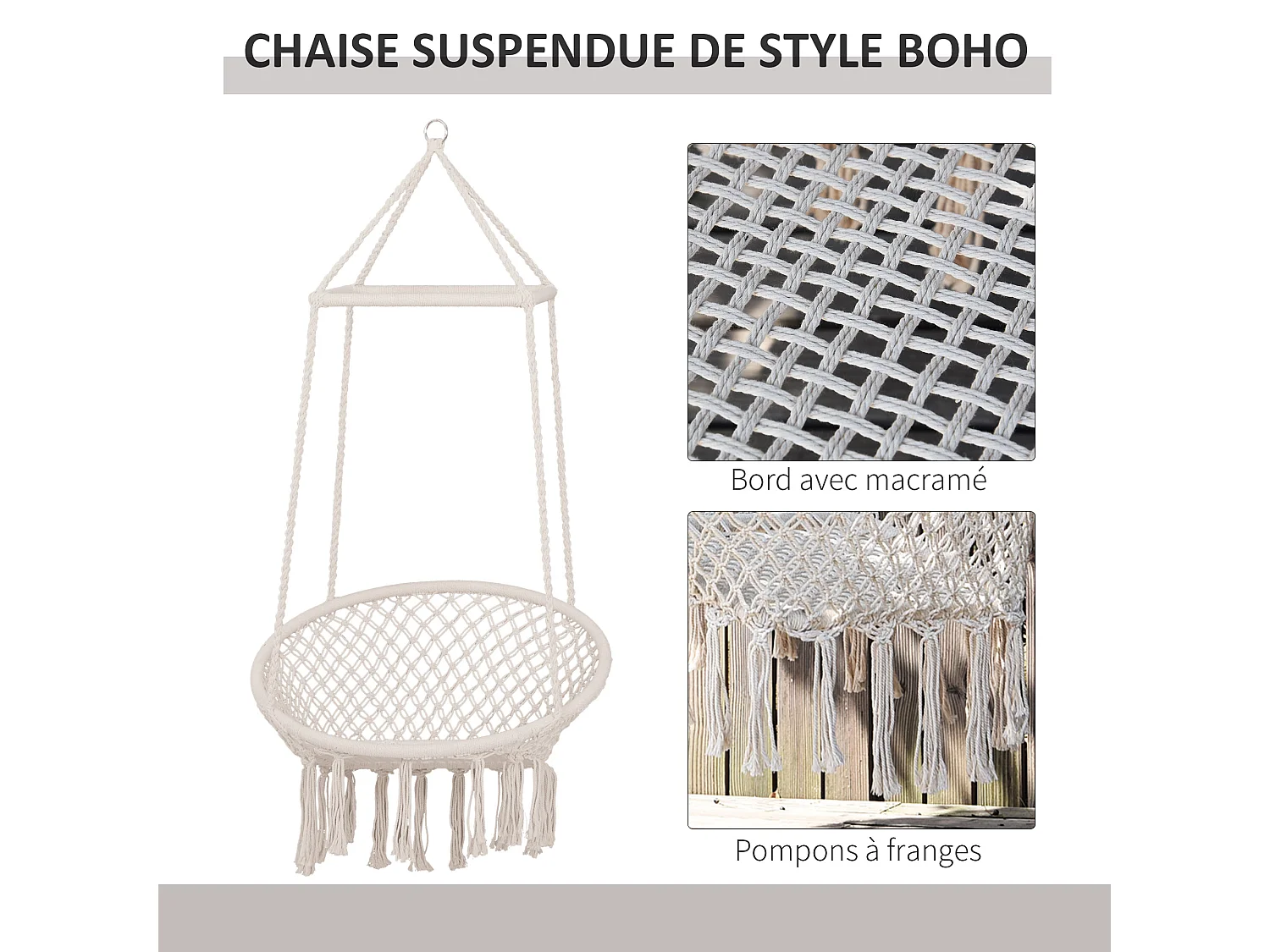 Chaise suspendue hamac de voyage respirant portable dim. 80L x 50l x 150H m coton polyester beige