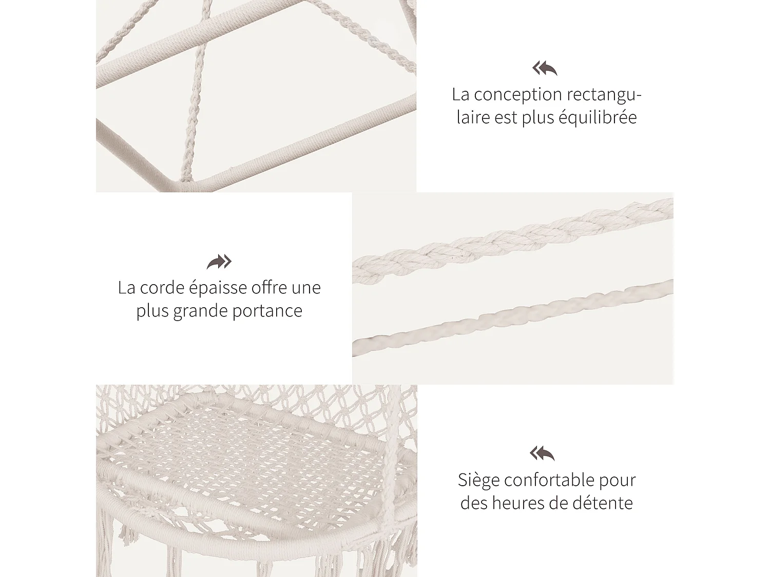 Chaise suspendue hamac de voyage respirant portable dim. 80L x 50l x 150H m coton polyester beige