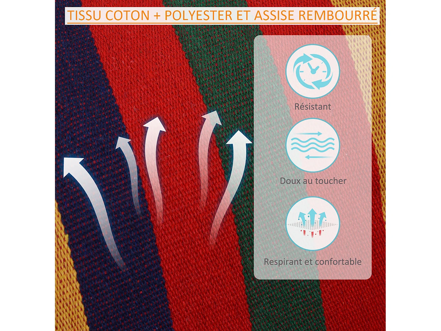 Chaise suspendue hamac de voyage respirant portable dim. 60L x 45l x 55H m coton polyester multicolore