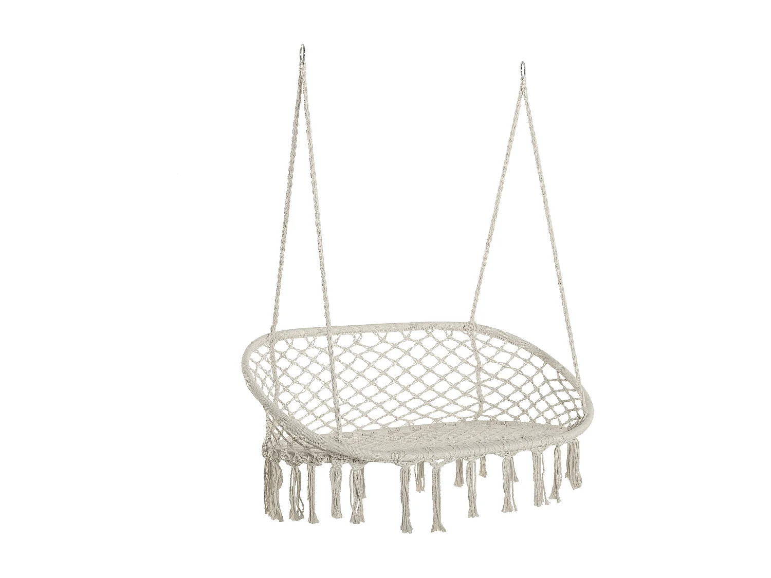 Chaise suspendue banc suspendu dim. 130L x 75l x 40H m macramé coton polyester beige