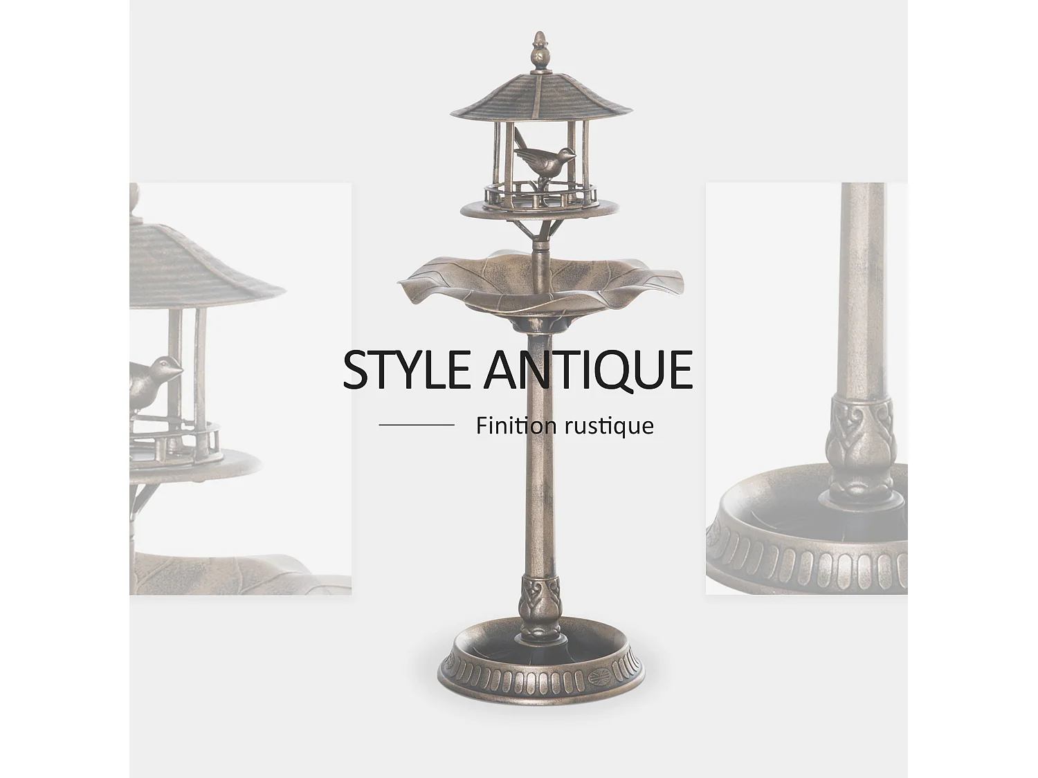 Bain d'oiseaux abreuvoir pour oiseaux jardinière 3 en 1 dim. Ø 50 x 113H cm polypropylène bronze antique