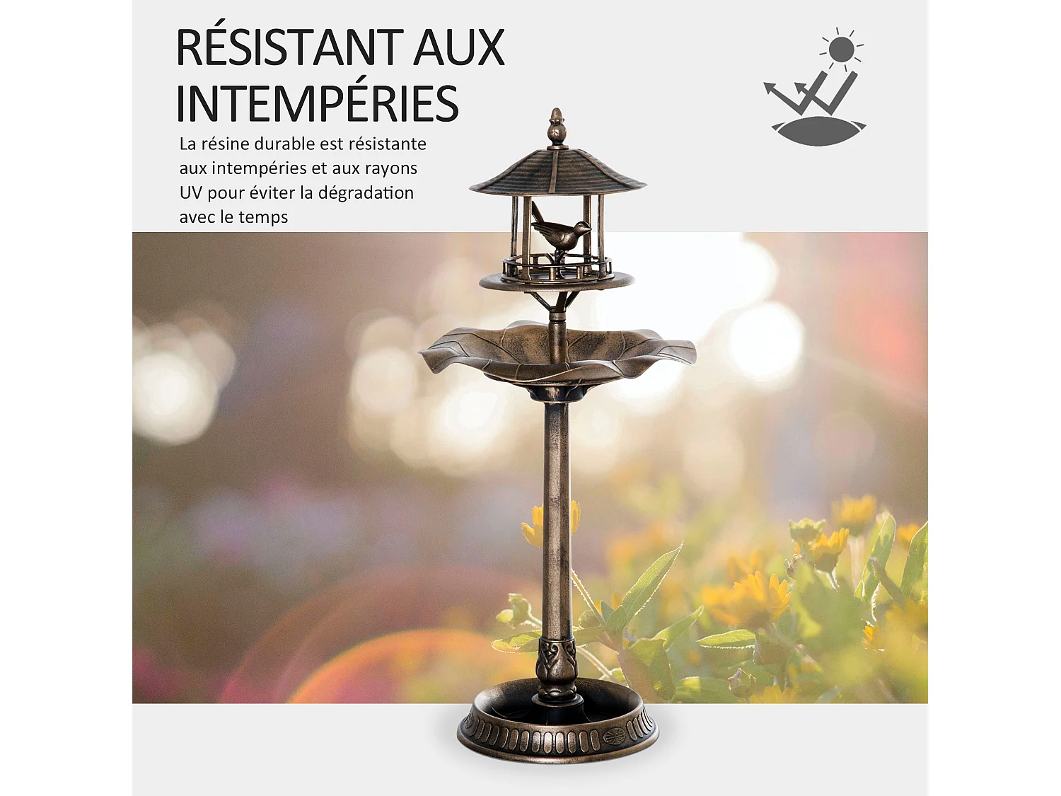 Bain d'oiseaux abreuvoir pour oiseaux jardinière 3 en 1 dim. Ø 50 x 113H cm polypropylène bronze antique