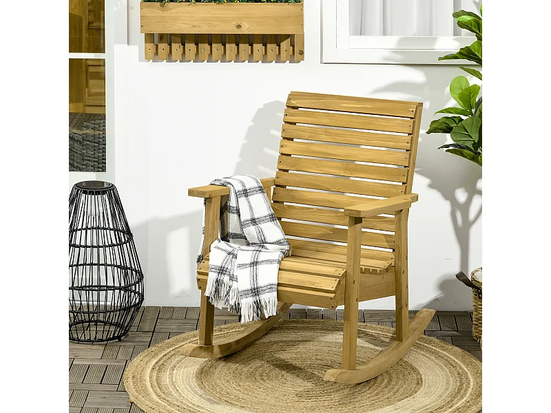 Fauteuil de jardin à bascule rocking chair style néo-rétro bois sapin autoclave