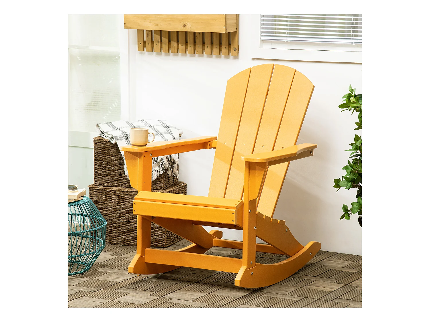 Fauteuil de jardin Adirondack à bascule rocking chair style néo-rétro assise dossier ergonomique HDPE orange