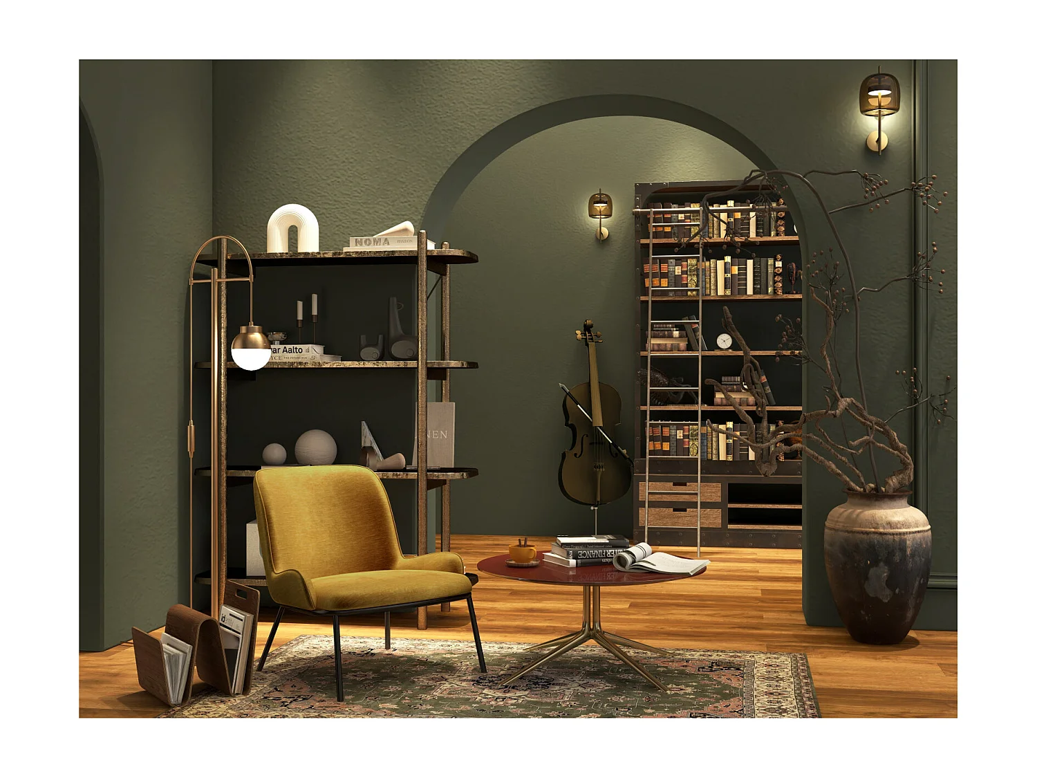 ALVIN-Poltrona lounge in velluto senape retrò