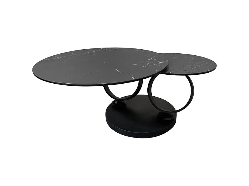 Table basse 2 plateaux ronds rotatifs céramique gris marbré - SHIVA