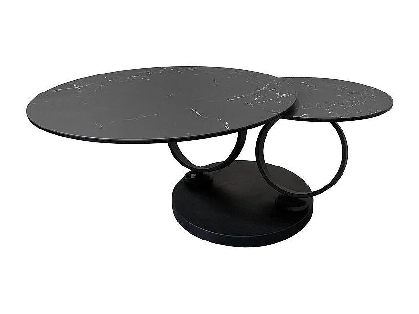 Table basse 2 plateaux ronds rotatifs céramique gris marbré - SHIVA