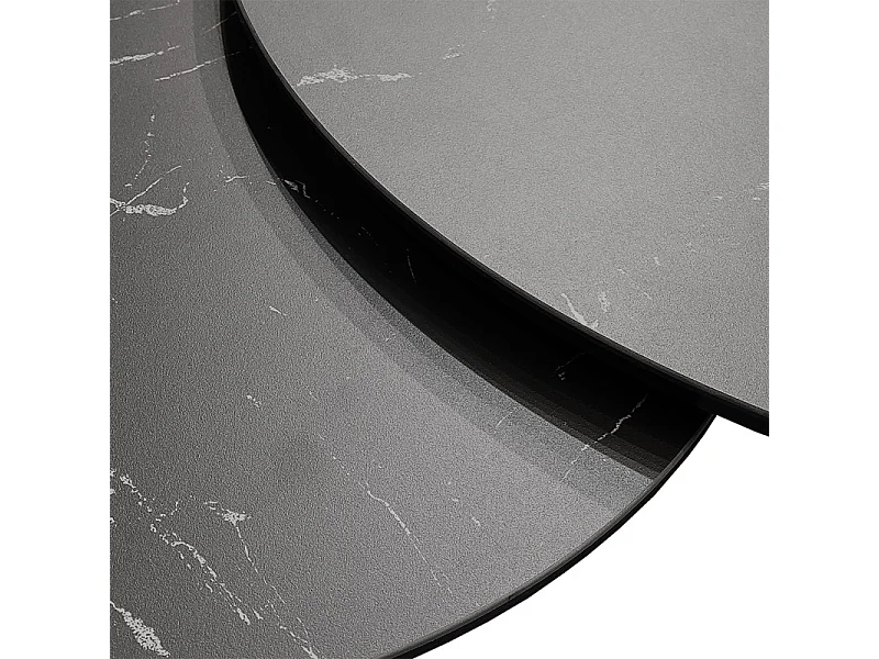 Table basse 2 plateaux ronds rotatifs céramique gris marbré - SHIVA