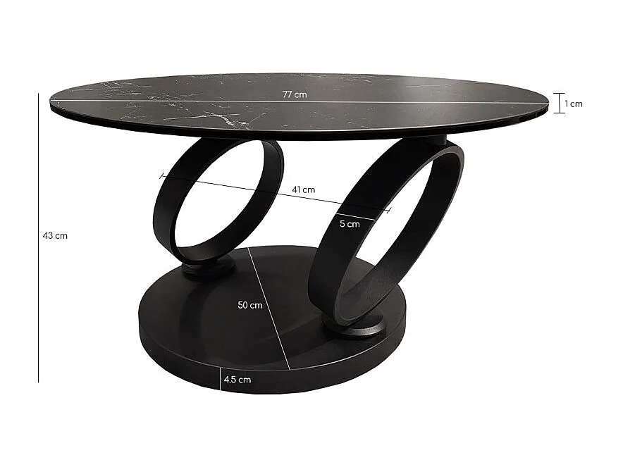 Table basse 2 plateaux ronds rotatifs céramique gris marbré - SHIVA