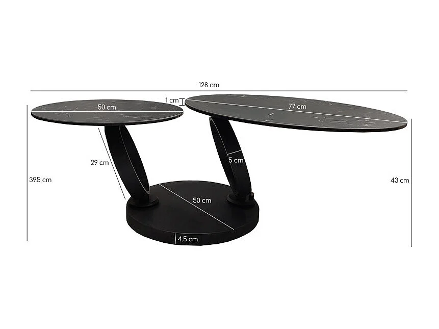 Table basse 2 plateaux ronds rotatifs céramique gris marbré - SHIVA