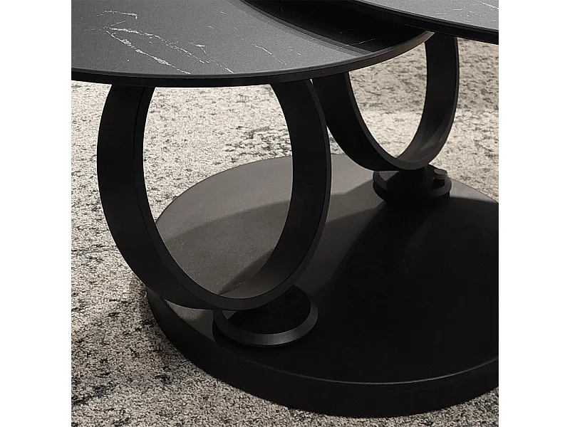 Table basse 2 plateaux ronds rotatifs céramique gris marbré - SHIVA