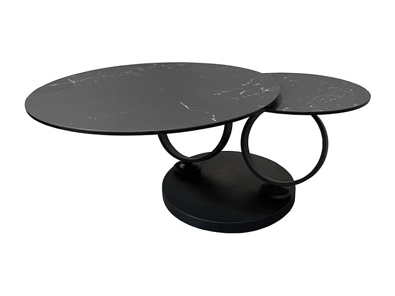 Table basse 2 plateaux ronds rotatifs céramique gris marbré - SHIVA