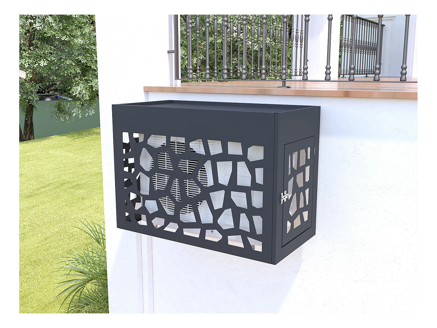 Abdeckung für Klimaanlage/Wärmepumpe aus durchbrochenem Aluminium - Mit Zugangstür - Anthrazit - KAZOMA