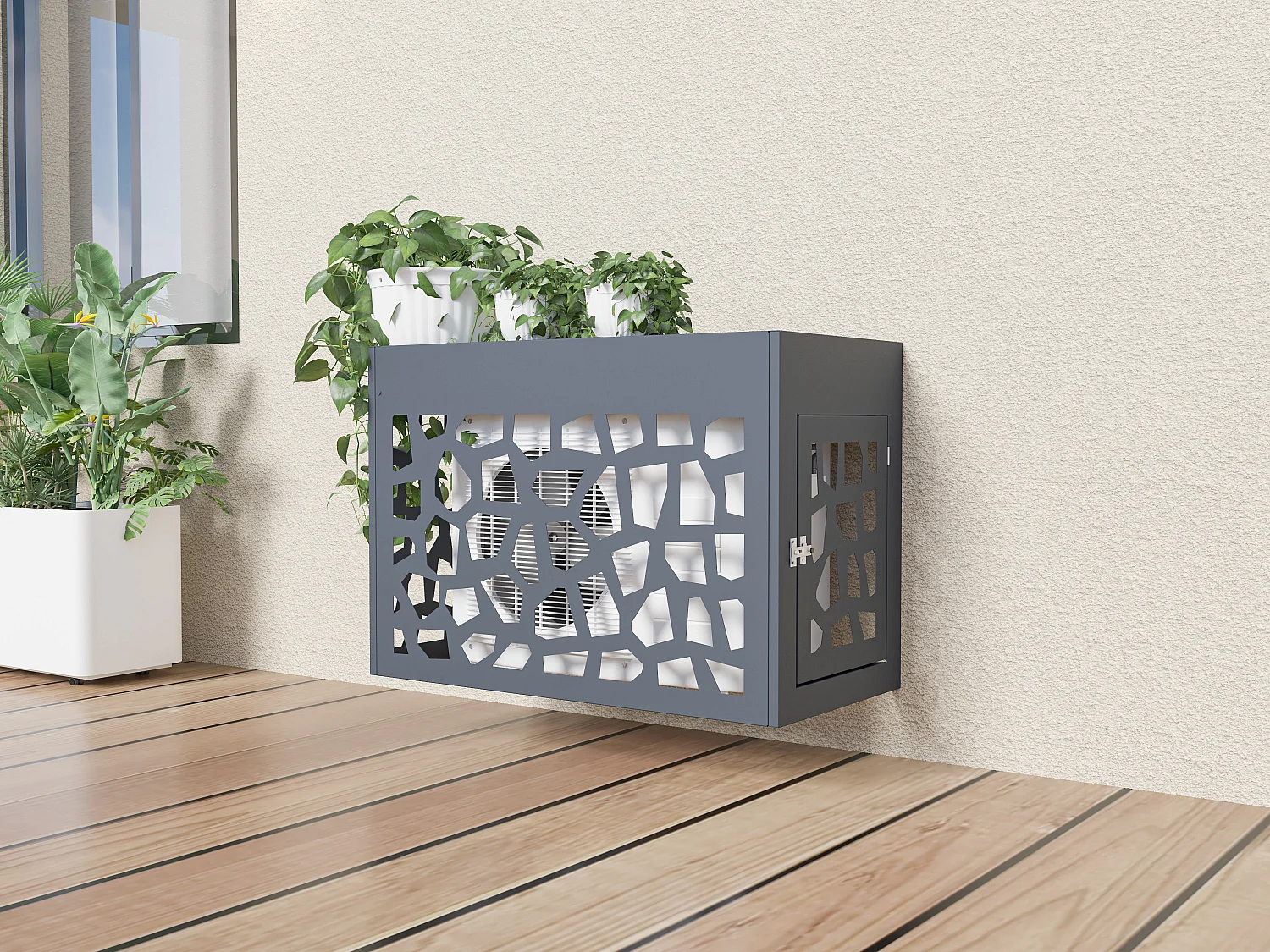 Abdeckung für Klimaanlage/Wärmepumpe aus durchbrochenem Aluminium - Mit Zugangstür - Anthrazit - KAZOMA