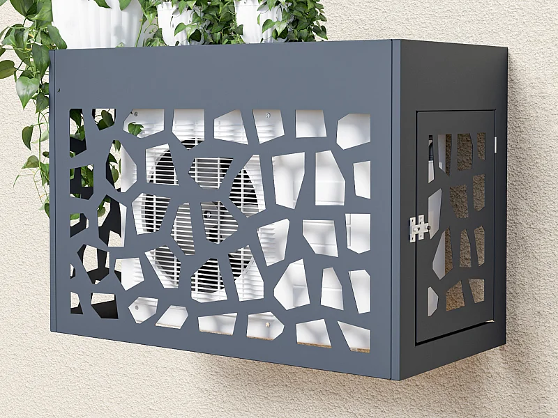 Cache clim / pompe à chaleur en aluminium ajouré - Avec porte d'accès - Anthracite - KAZOMA