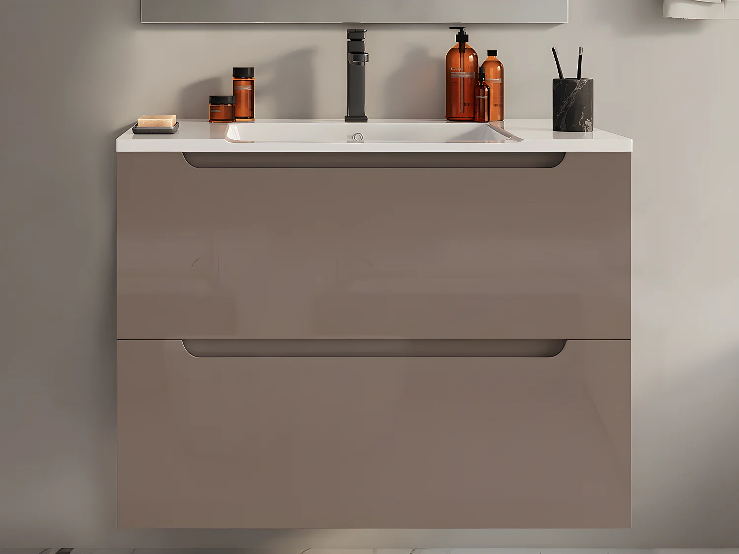 Meuble simple vasque suspendu - Taupe - 80 cm - STEFANIE