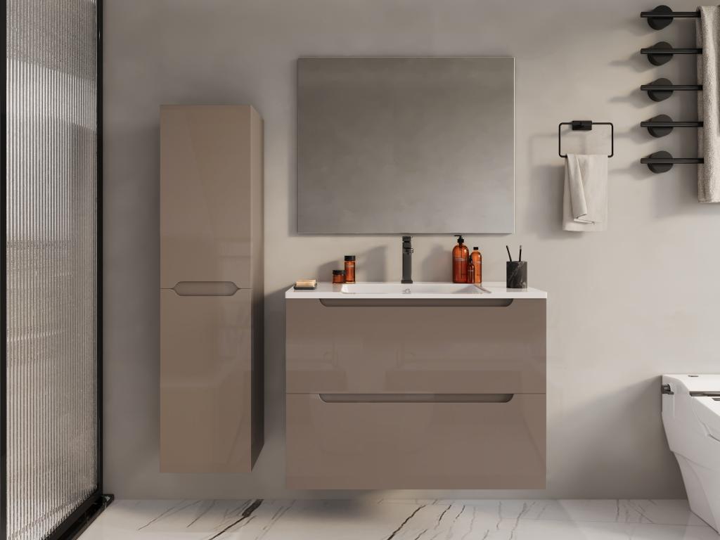 Waschbeckenunterschrank hängend mit Einzelwaschbecken & Badhochschrank - 80 günstig online kaufen