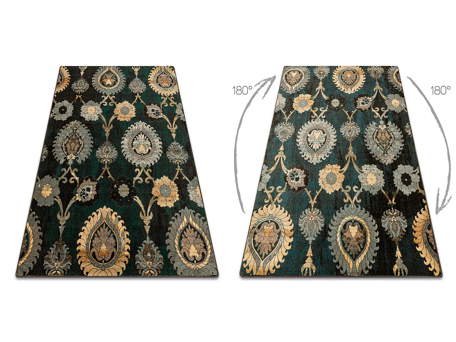 Tapis en laine POLONIA Olivo Ornement patyna vert 235x350 cm