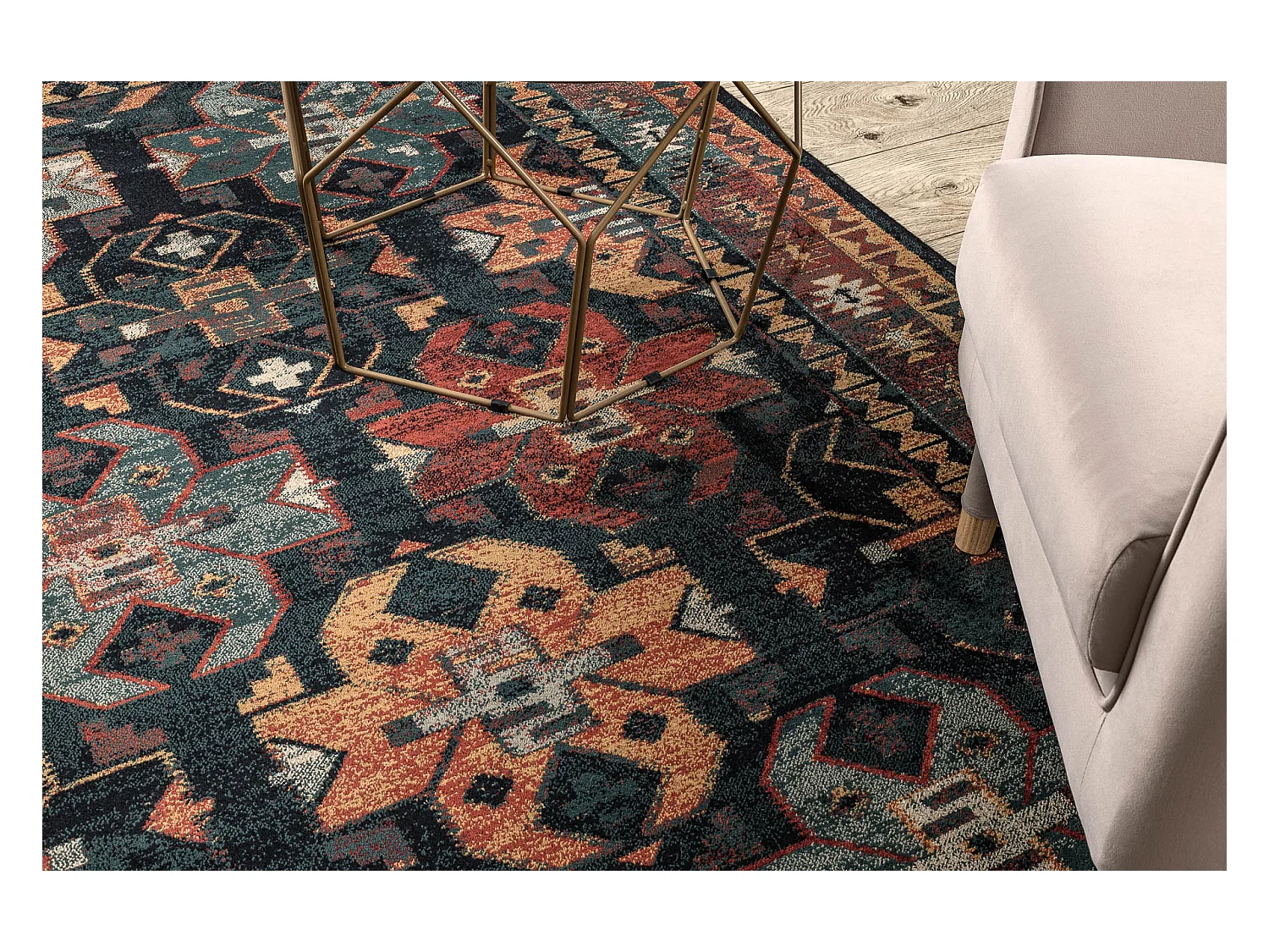 Wollteppich OMEGA ROHAN orientalisch dunkelblau 135x200 cm