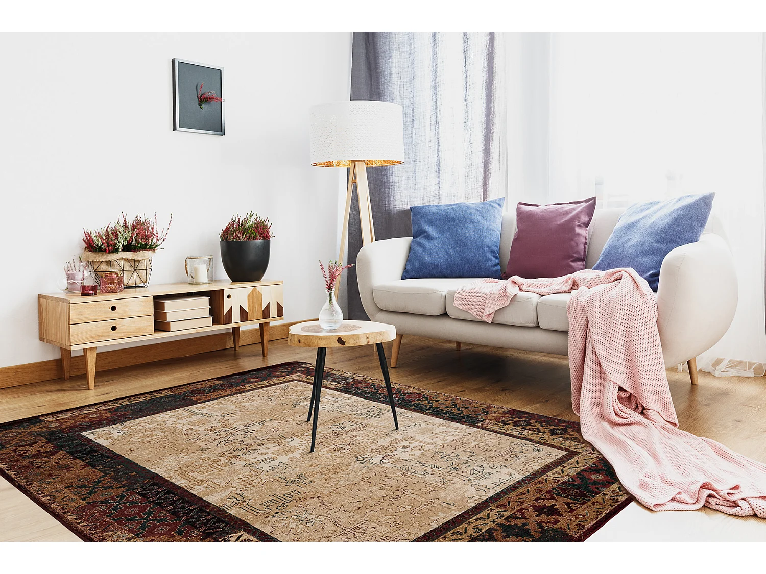 Tappeto di lana OMEGA LUMENA etnico vintage rubino chiaro 170x235 cm