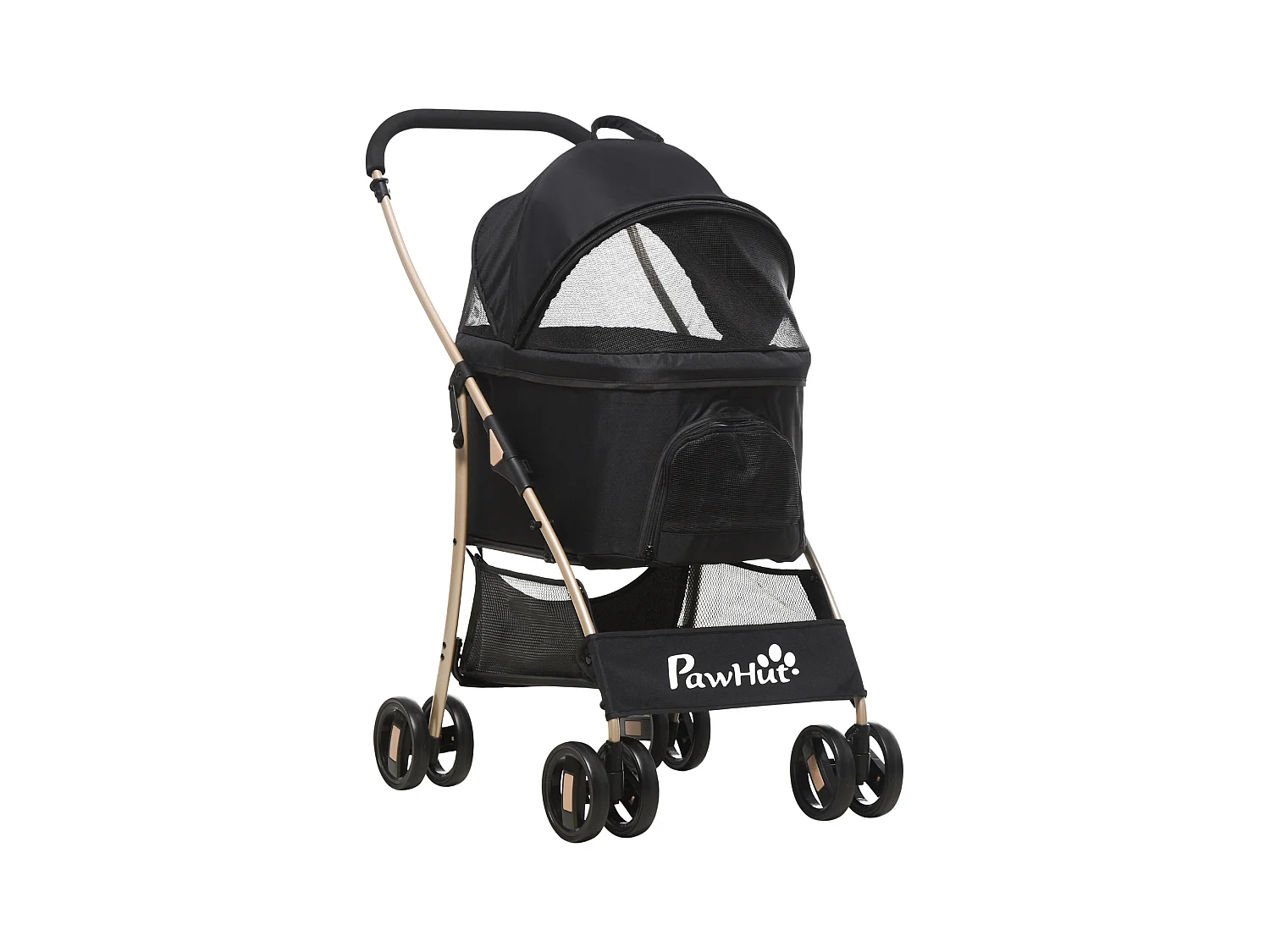 Poussette pliable pour chien chat nacelle amovible 2 en 1 - 4 roues doubles, 2 freins - acier Oxford noir