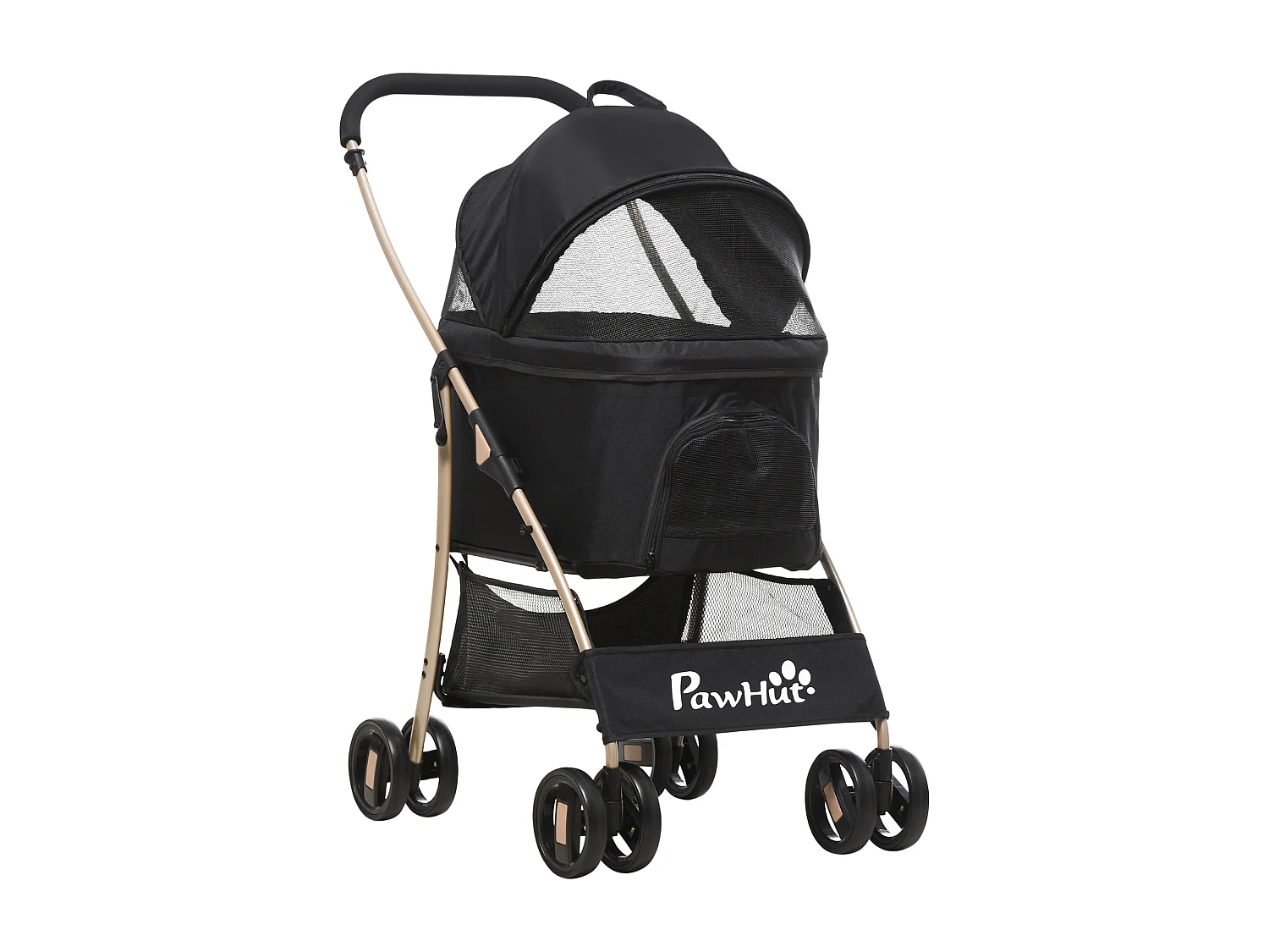 Poussette pliable pour chien chat nacelle amovible 2 en 1 - 4 roues doubles, 2 freins - acier Oxford noir