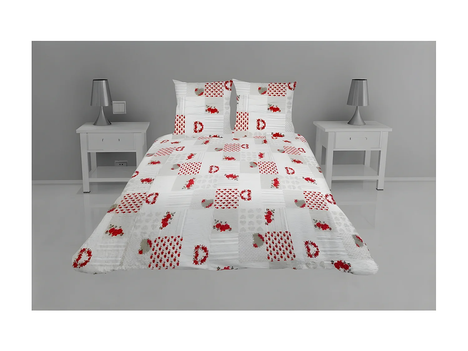 Couvre lit microfibre + taies 240 x 260 cm Coeur alie