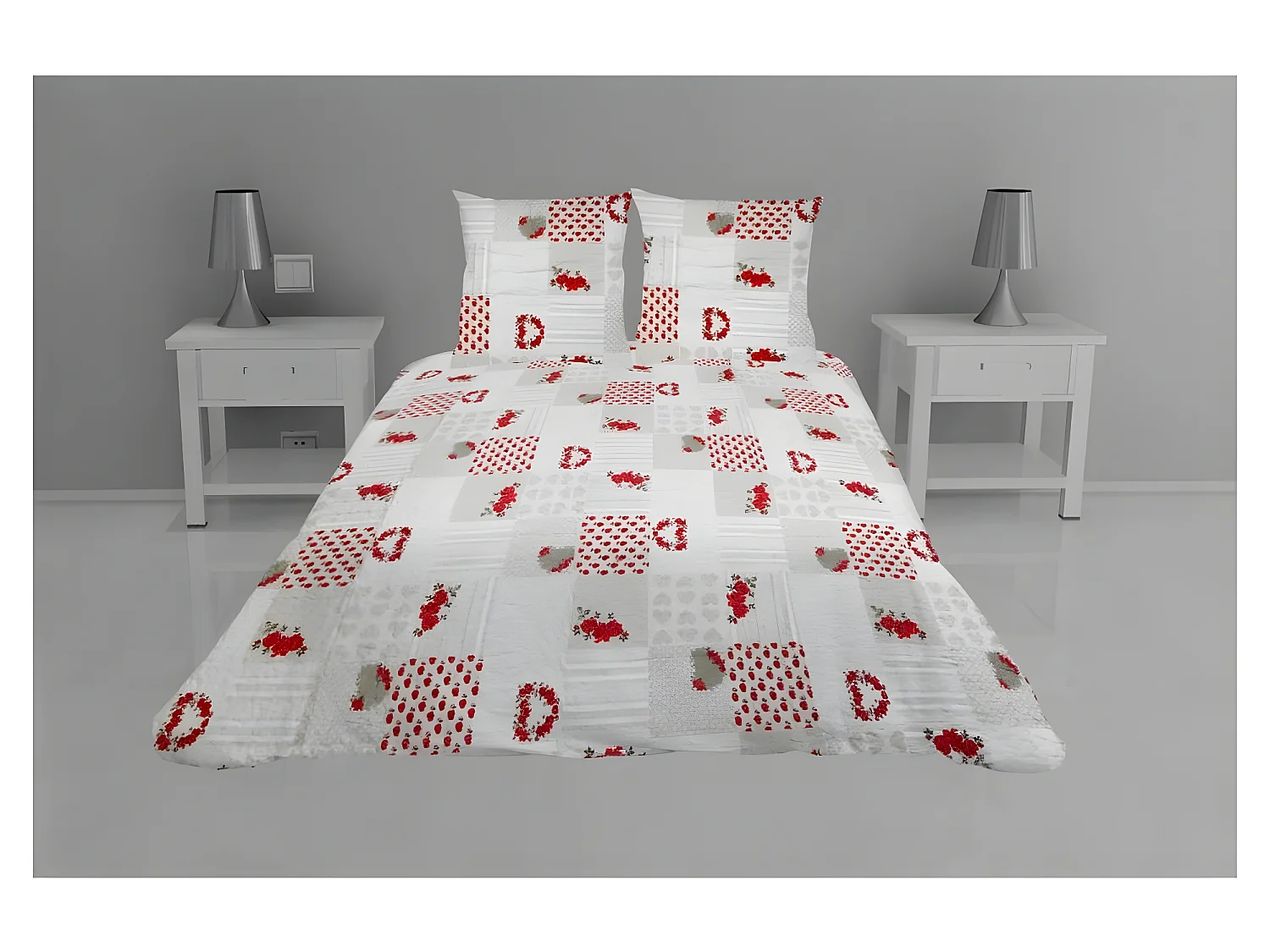 Couvre lit microfibre + taies 240 x 260 cm Coeur alie