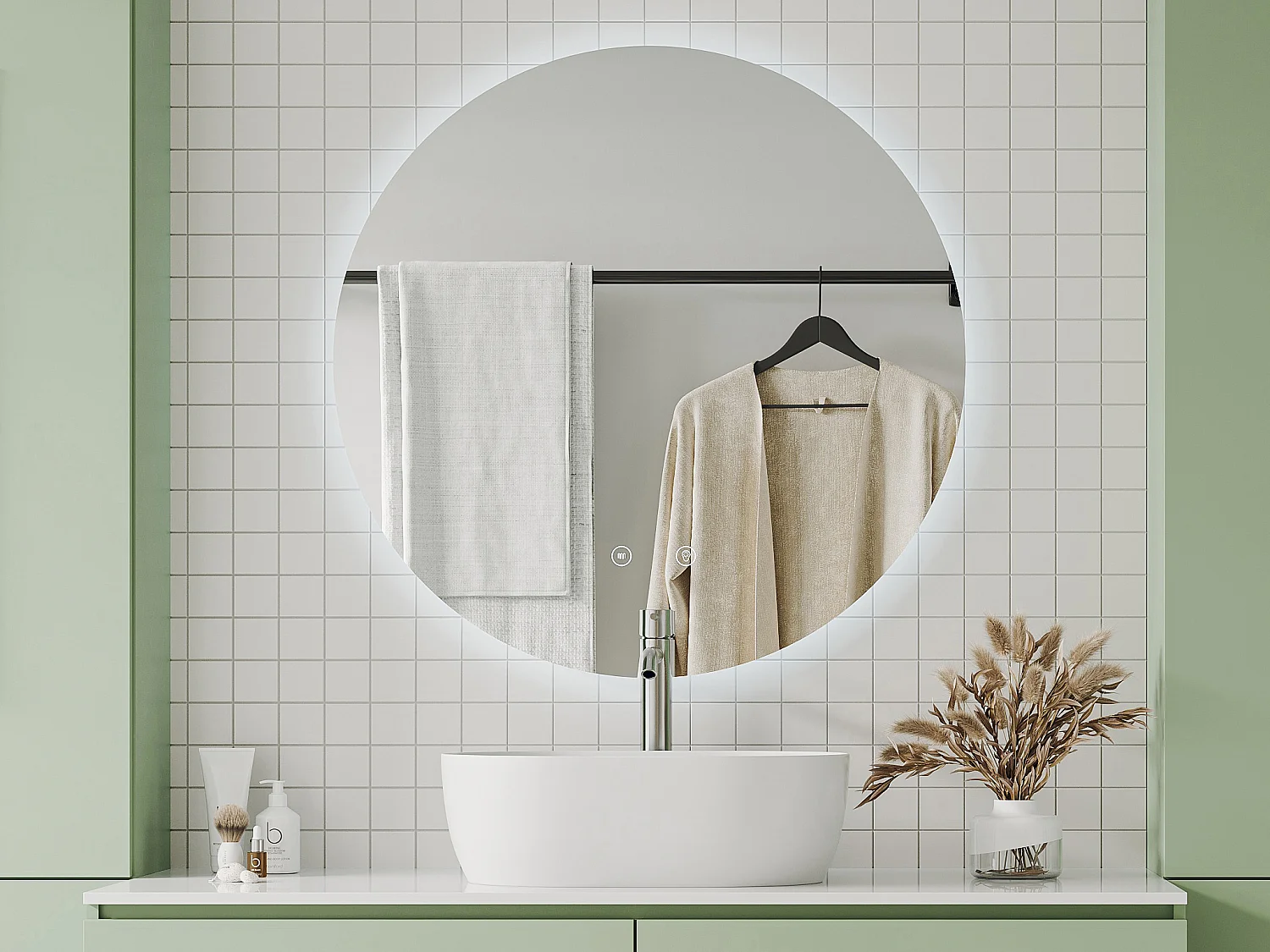 Miroir de salle de bain ovale sans contour anti buée à leds - D90 cm - ROMULA