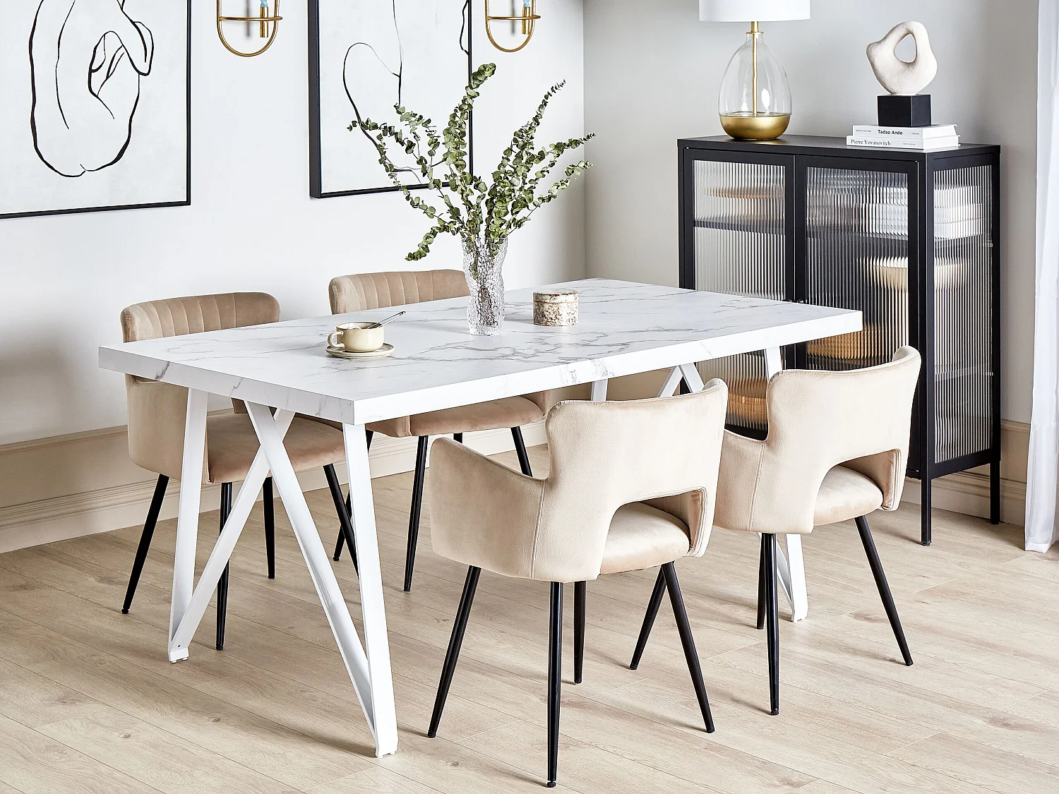 Table de repas GRIEGER Marbre blanc 160 cm 90 cm