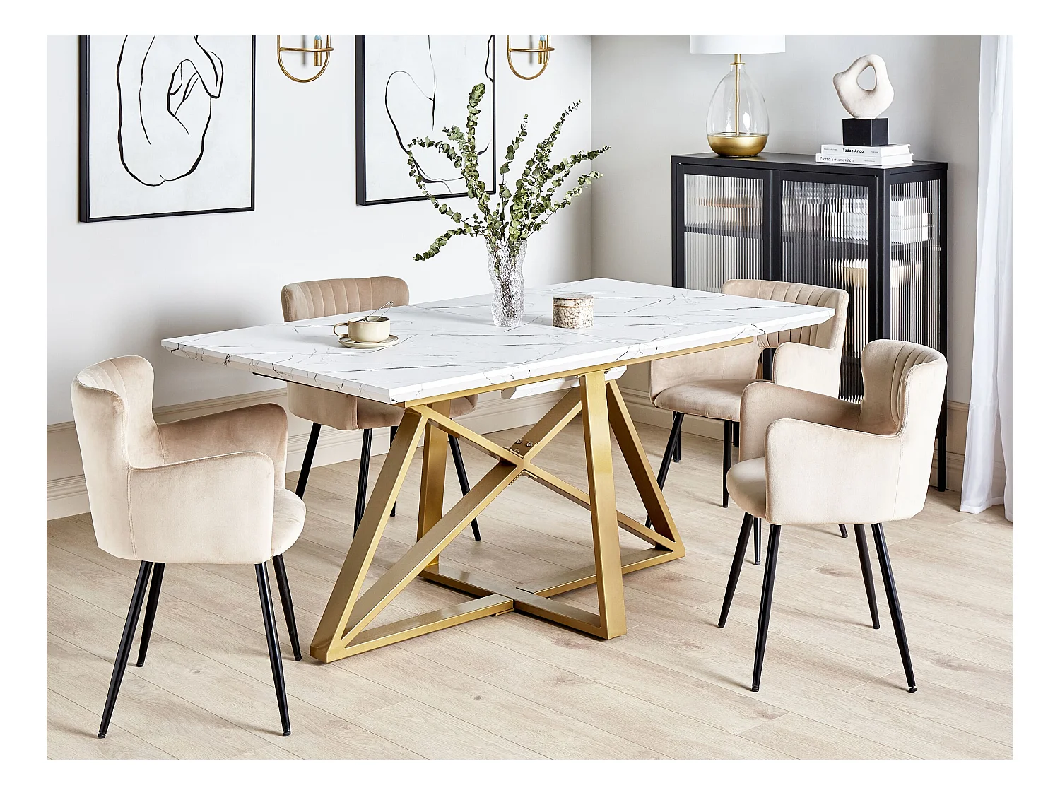 Stół do jadalni rozkładany MAXIMUS Biały marmur 160/200 cm 90 cm