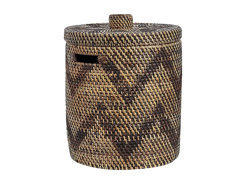 Rattan Korb mit Deckel 30 cm hoch, Zick-Zack-Muster natur Bohorok