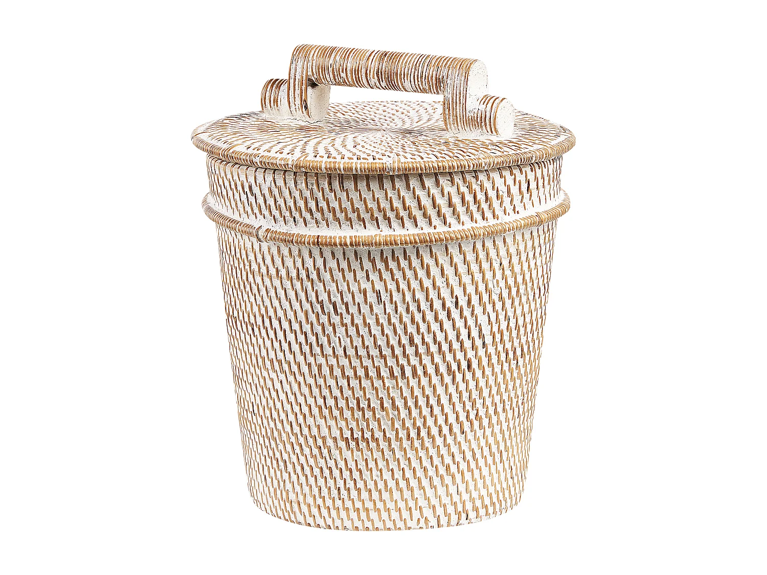 Kleiner Korb aus Rattan mit Deckel und Griff 21 cm Aufbewahrung Weiß Barumun