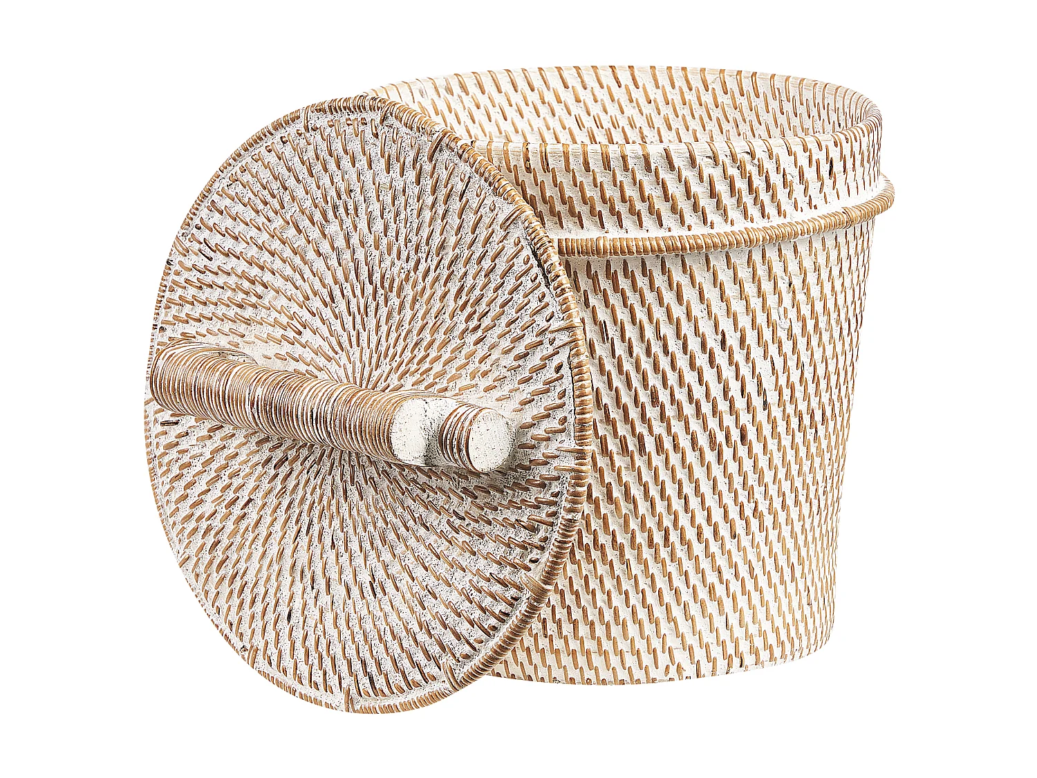 Kleiner Korb aus Rattan mit Deckel und Griff 21 cm Aufbewahrung Weiß Barumun