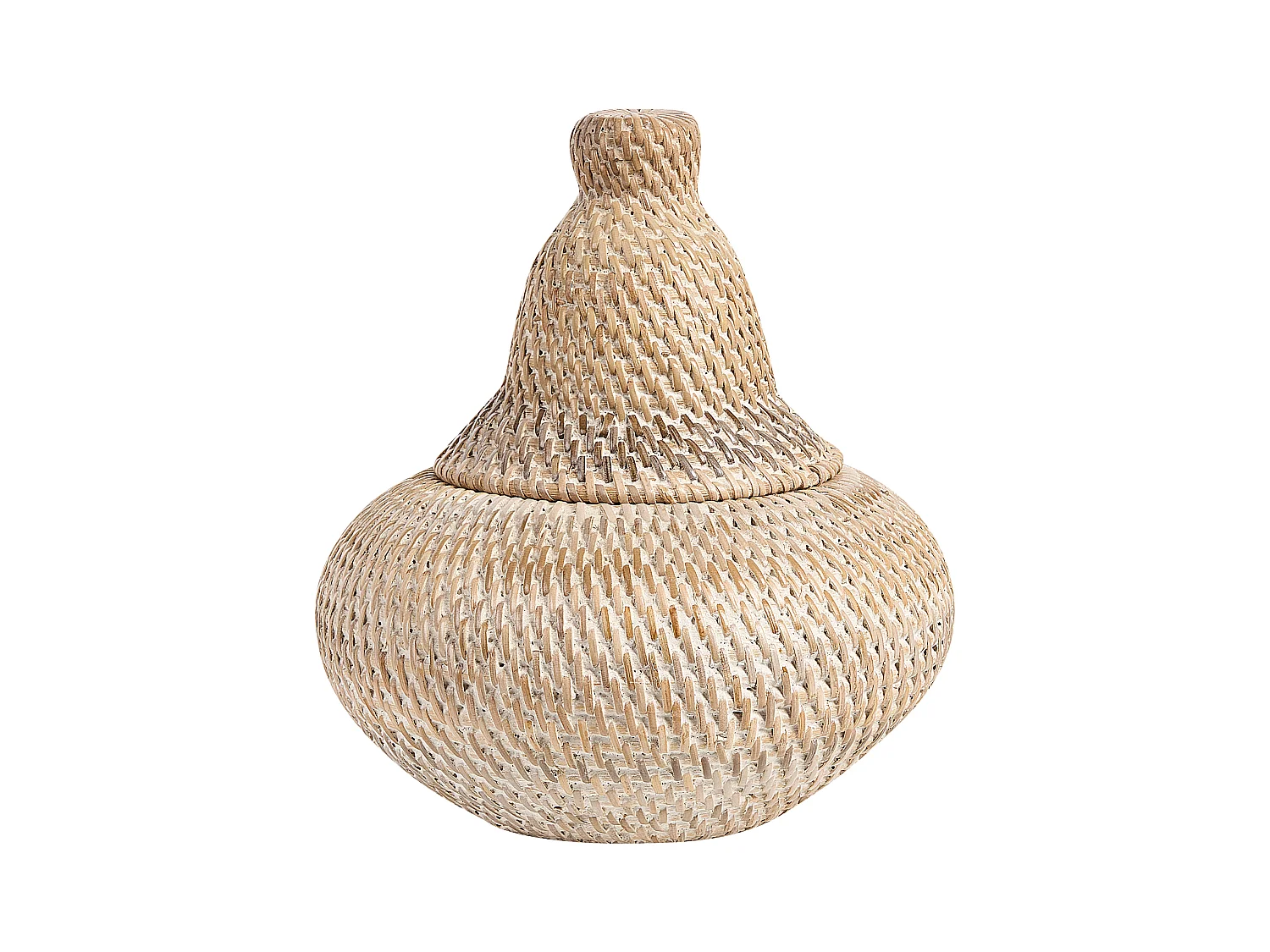 Rattankorb bemalt, mit Deckel und Griff 25 cm Aufbewahrung natur Bila