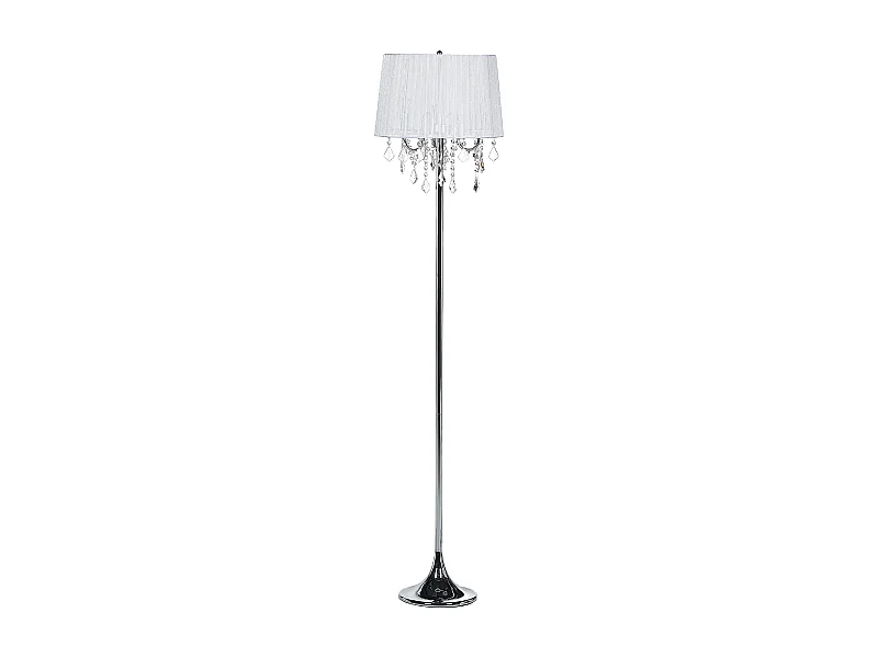 Stehlampe mit Stoffschirm weiß Trommelform Kristall-Optik Glamour Stil Evans