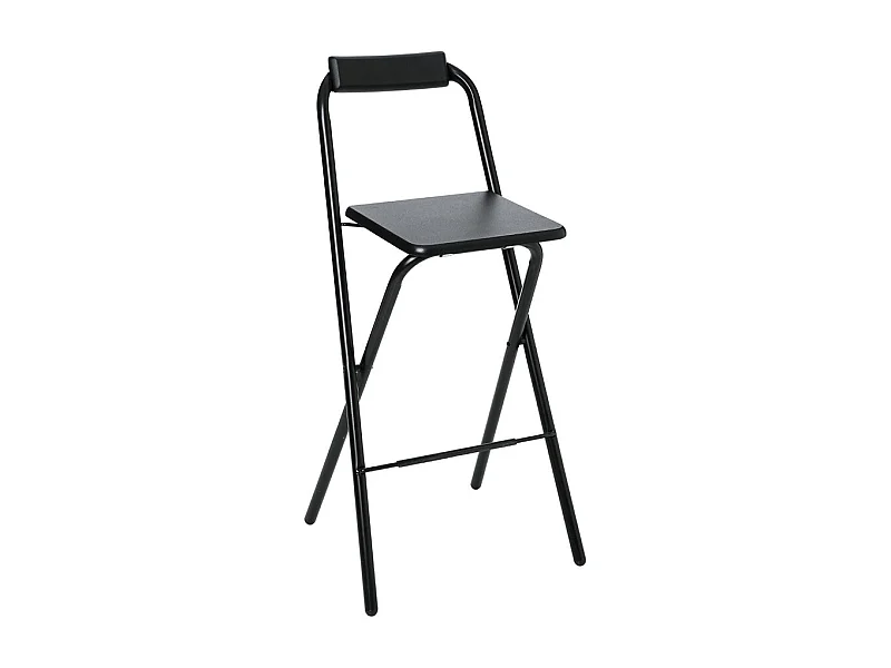 Tabouret de bar noir bois et métal avec dossier. Pratique, ce tabouret de bar est pliable.