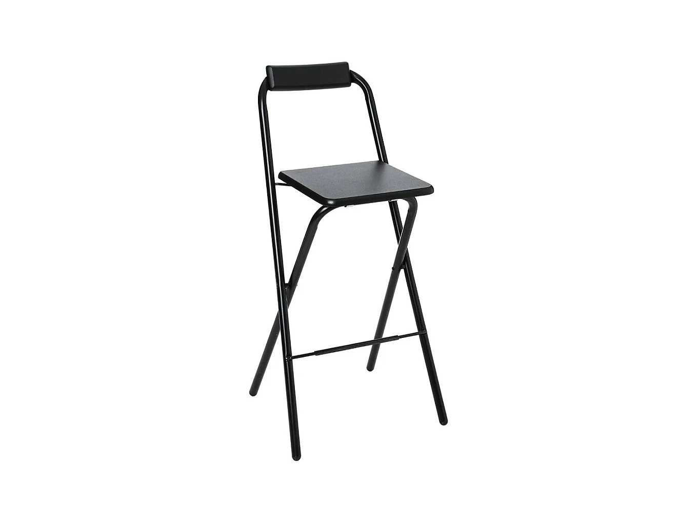 Tabouret de bar noir bois et métal avec dossier. Pratique, ce tabouret de bar est pliable.