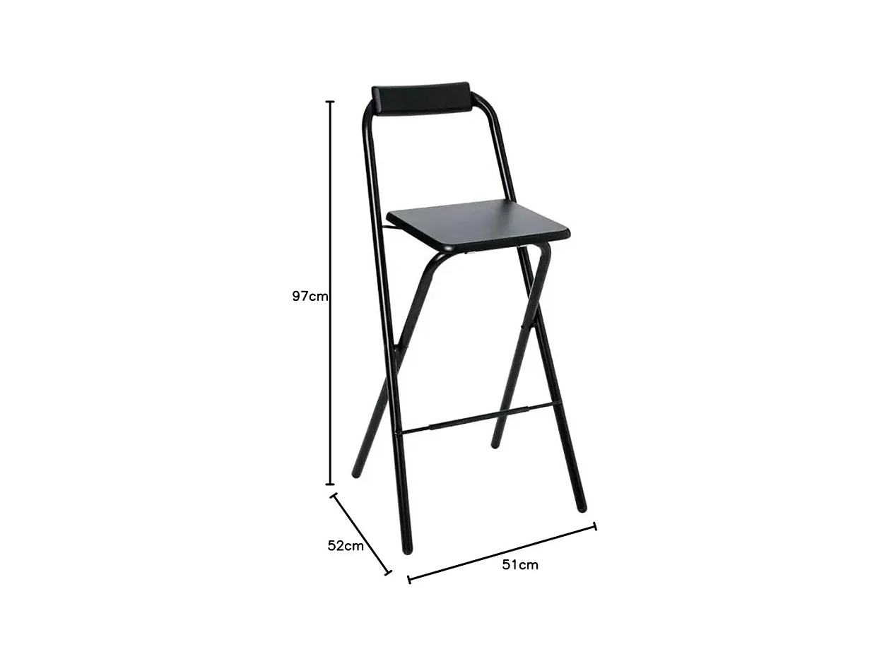Tabouret de bar noir bois et métal avec dossier. Pratique, ce tabouret de bar est pliable.
