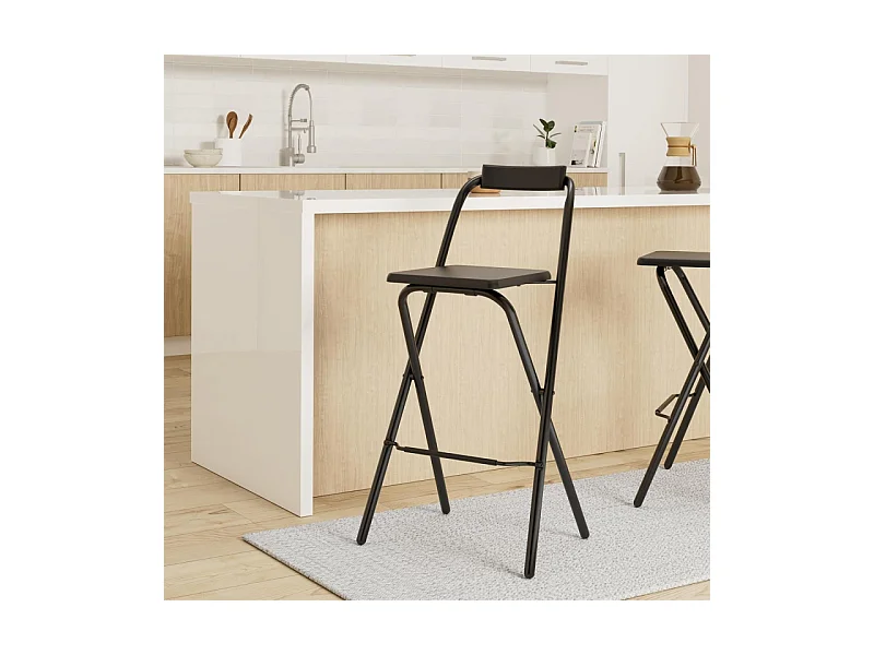 Tabouret de bar noir bois et métal avec dossier. Pratique, ce tabouret de bar est pliable.